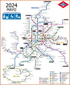 Madrid metro Map 2024 adapted, wheelchairs, luggages