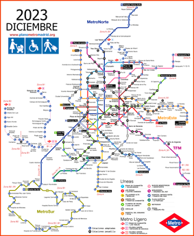 Madrid metro Map 2023 adapted, wheelchairs, luggages