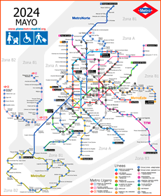 Madrid Metro map with zones and elevators updated in 2024