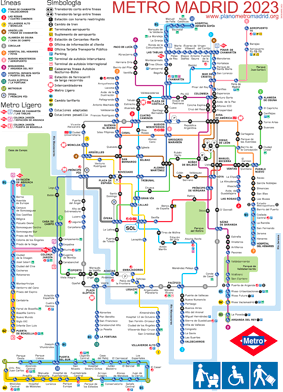 mapa metro Madrid esquemático 2023, con todas las lineas de metro, version para personas con discapacidad en sillas de ruedas