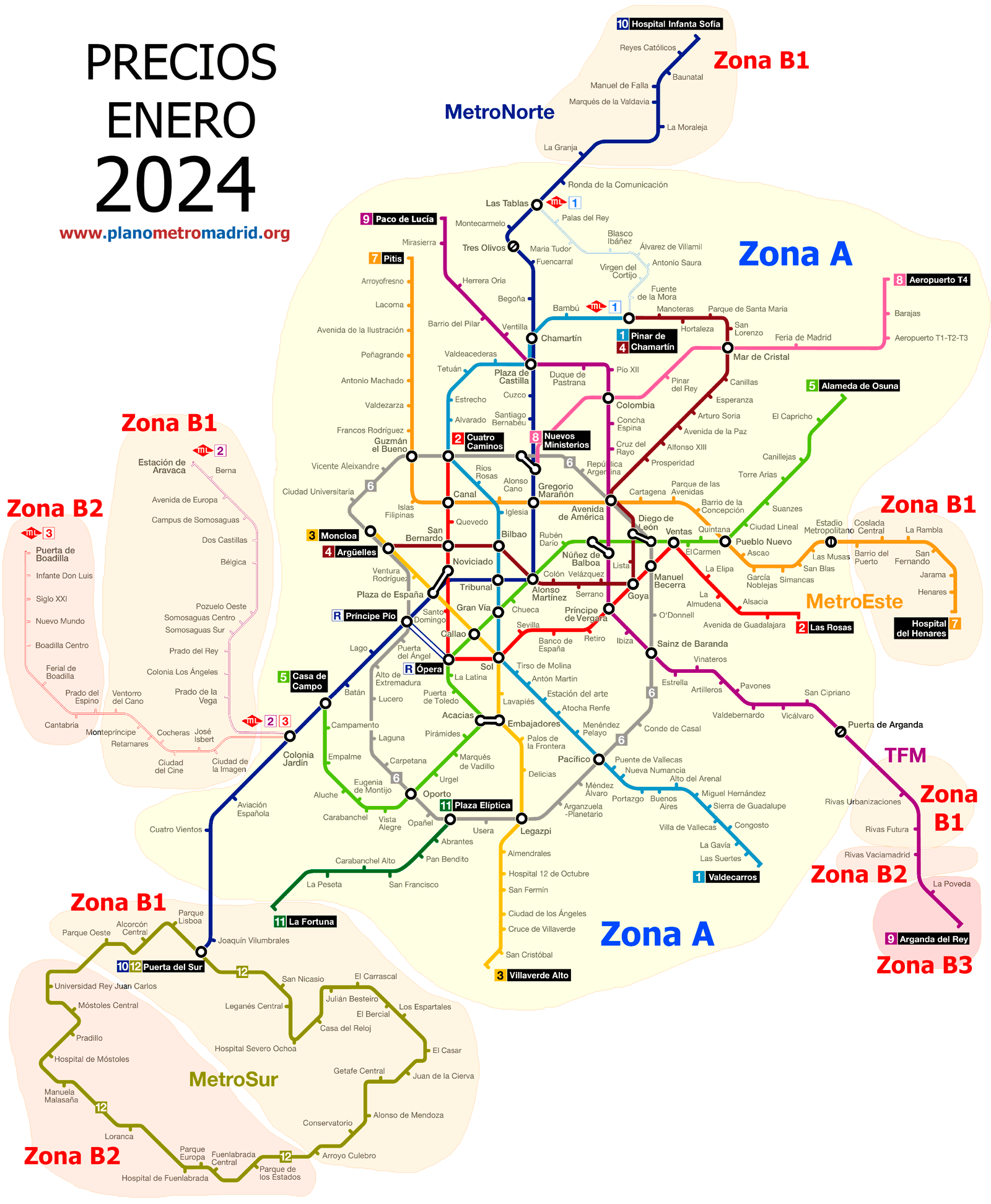 mapa metro madrid con zonas y precios